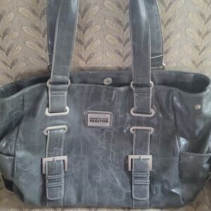 Kenneth Cole Purse Reaction Leather Black Tote Silver Hardware Great Condition!